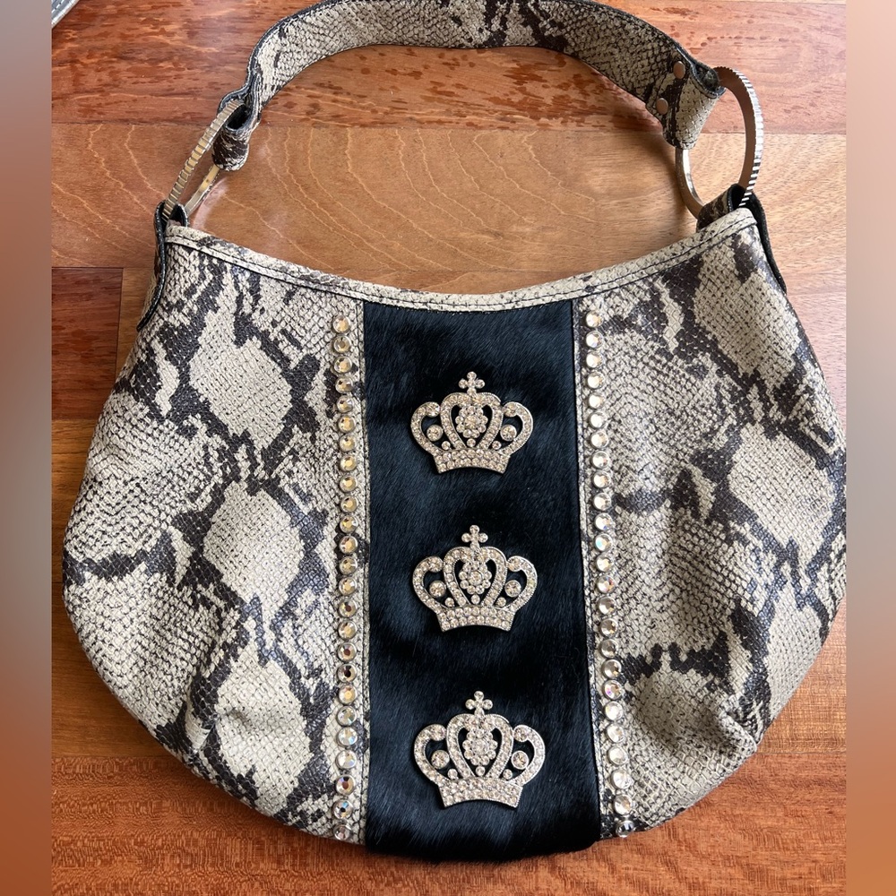 Raviani Snake Print Hobo Bag with Crown Accents